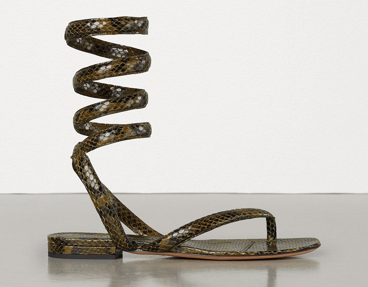 The Bottega Veneta spiral sandal in Kaki 20