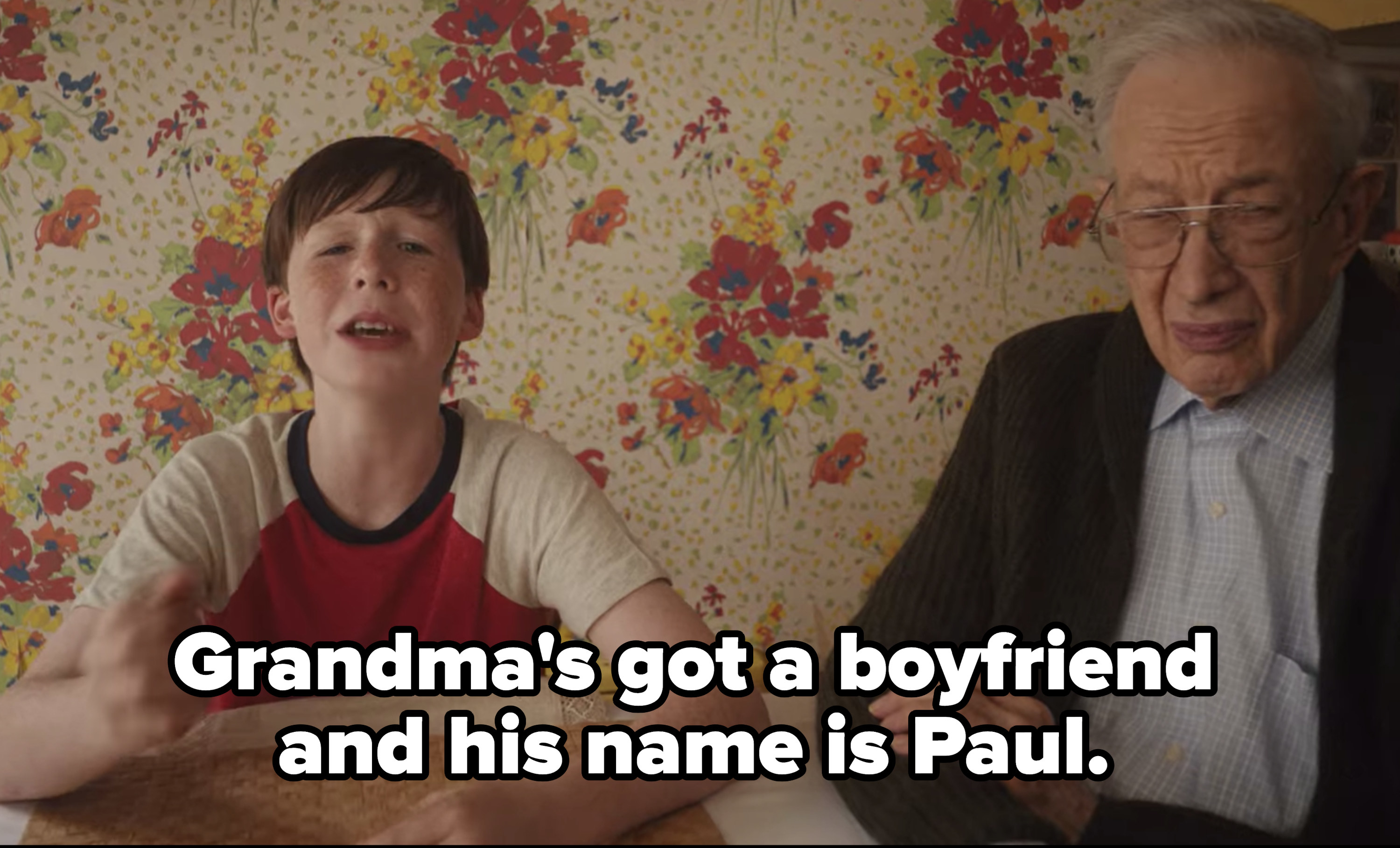 Kid sitting next to grandma&#x27;s boyfriend singing &quot;Grandma&#x27;s got a boyfriend and his name is Paul.&quot;