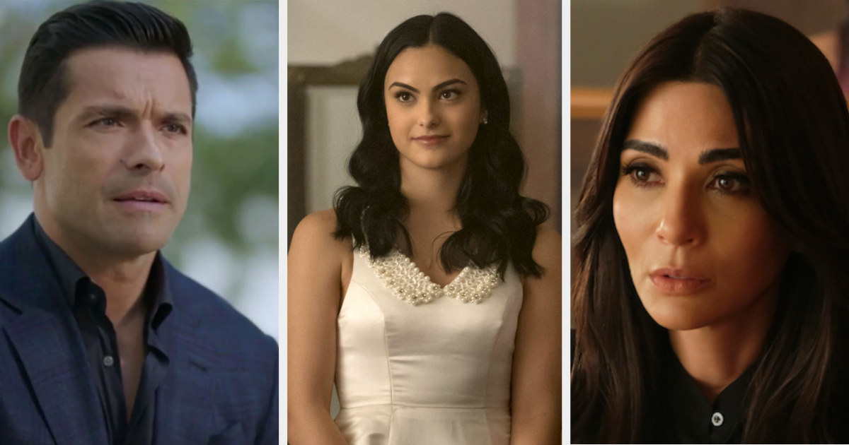 Mark Consuelos as Hiram, Camila Mendes as Veronica, and Marisol Nichols as Hermione