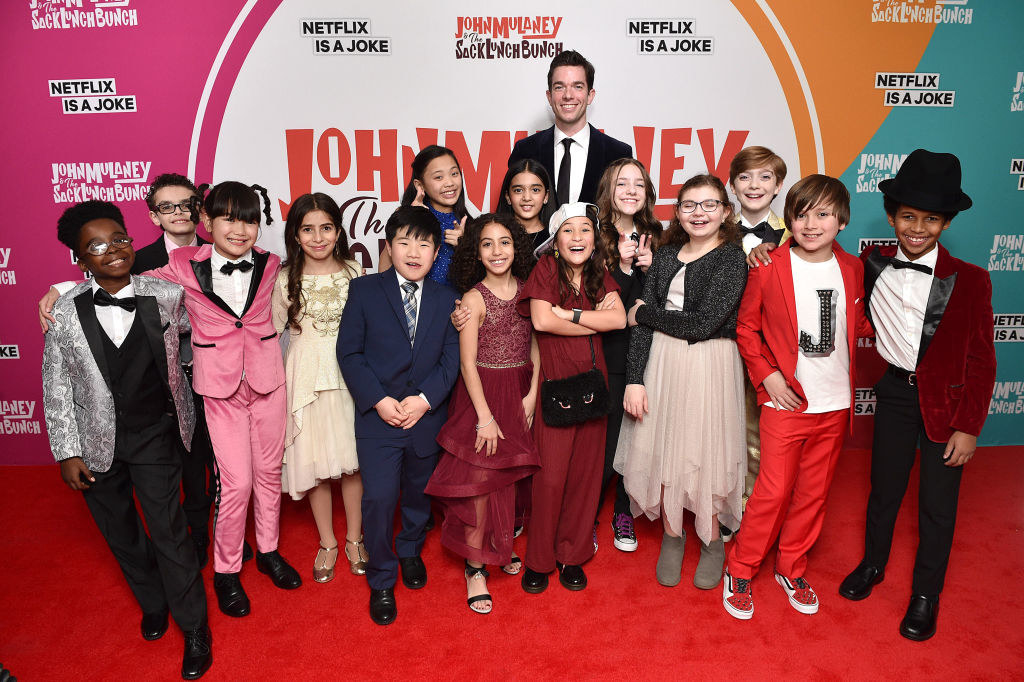 John Mulaney and the kids of the &quot;Sack Lunch Bunch&quot; cast on the red carpet