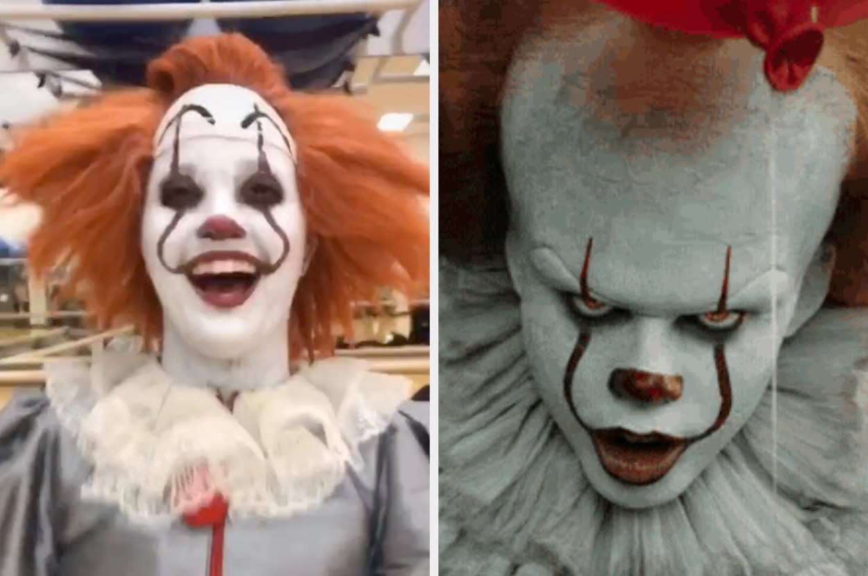 Girl in a Pennywise costume on the left, and actual Pennywise on the right.