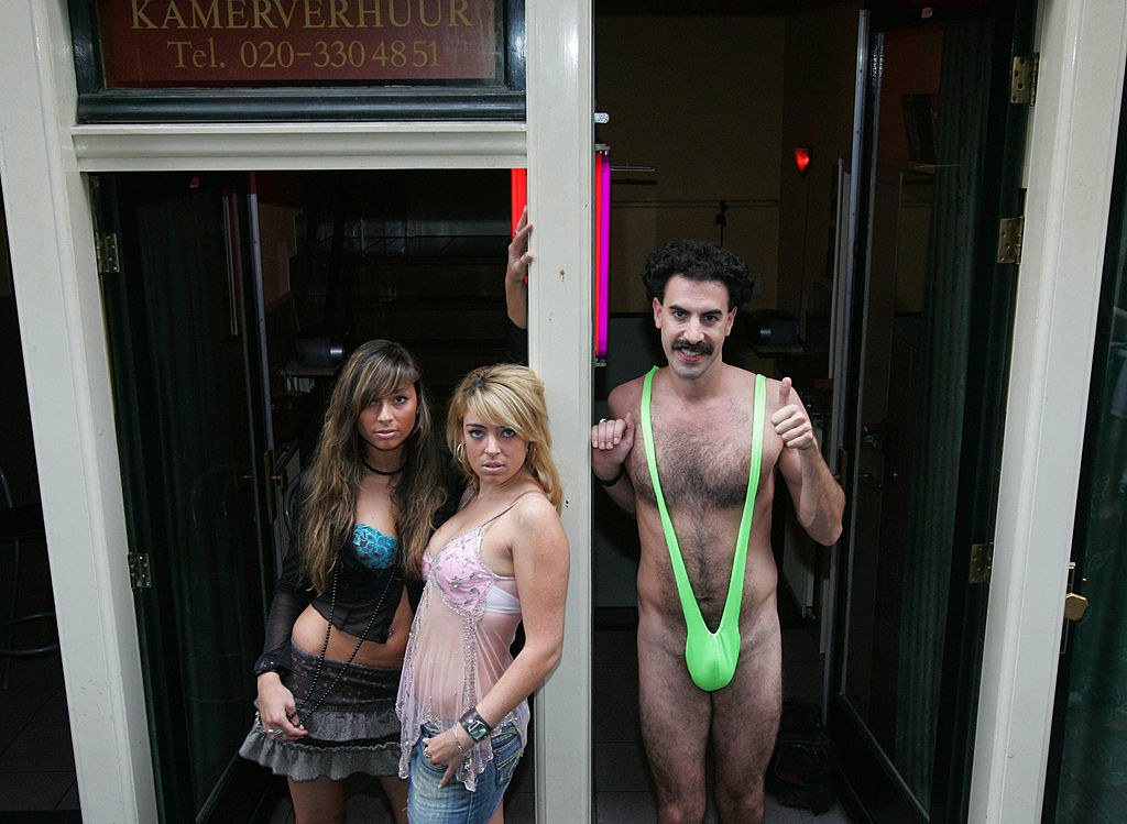 Borat casually hanging out in his mankini. 