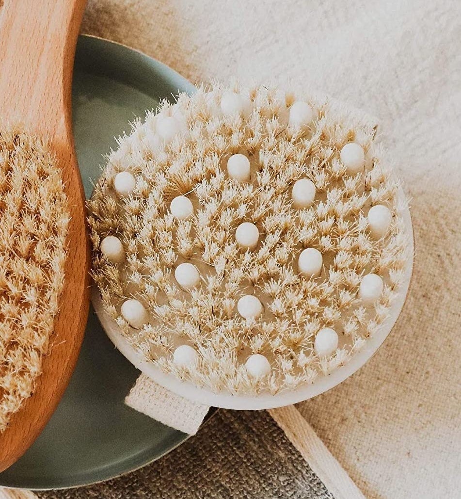 A close up of the brush that shows off the bristles and soft massaging nodes