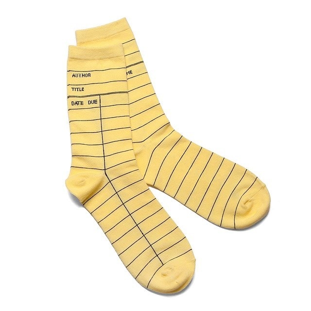 A pair of yellow library card socks