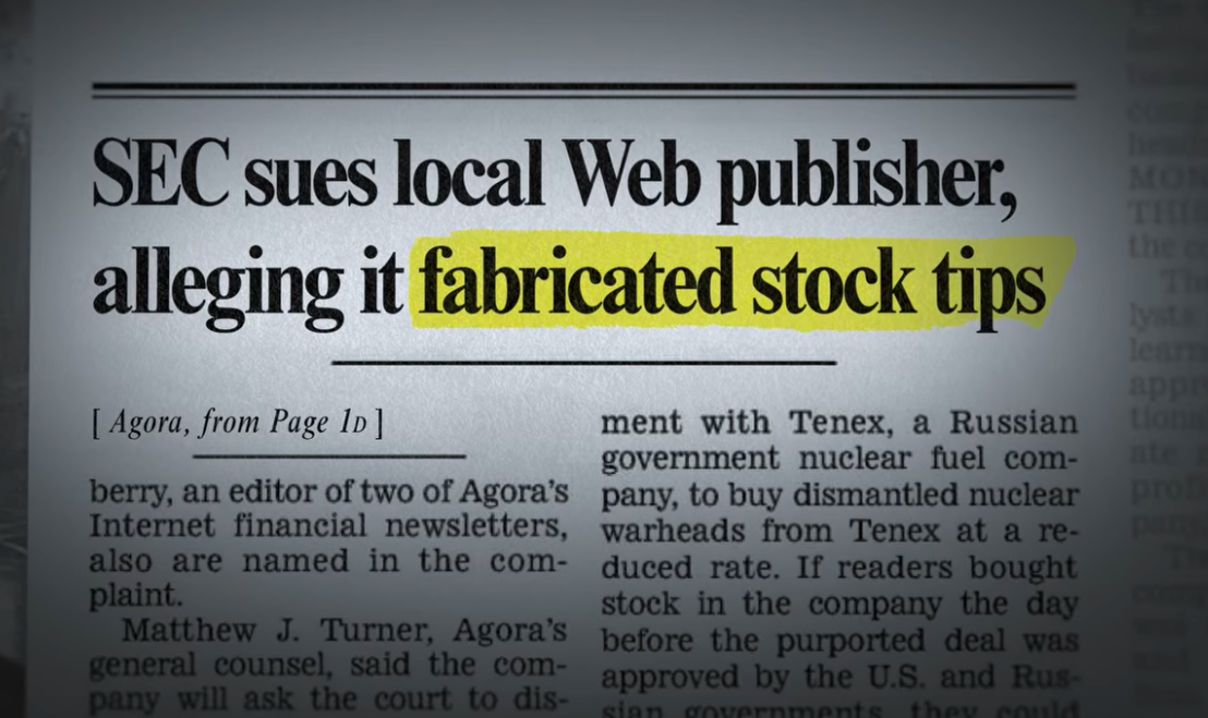 Article alleging fabricated stock tips