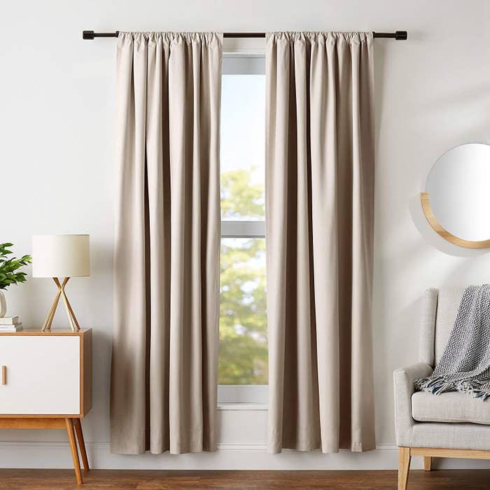 beige curtains against window