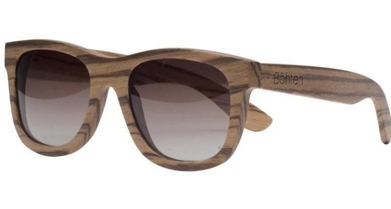 The sunglasses with wood frames and brown lenses