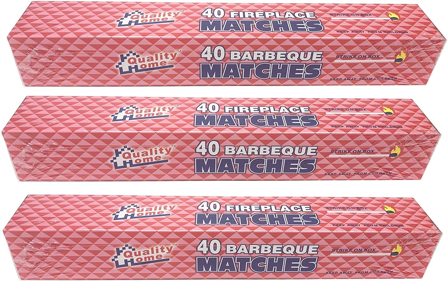 Three red, white, and blue packages of long barbecue matches