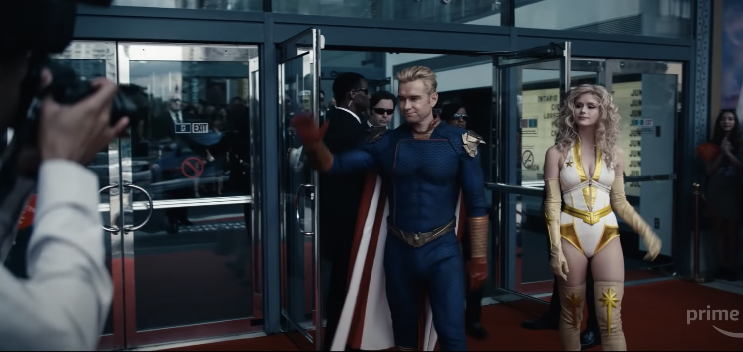 Homelander and Annie exiting Vought&#x27;s headquarters