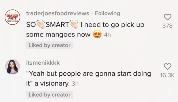 Text from video saying, &quot;So smart. I need to go pickup some mangos now.&quot;