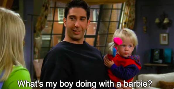 Ross asks what his son is doing playing with a Barbie