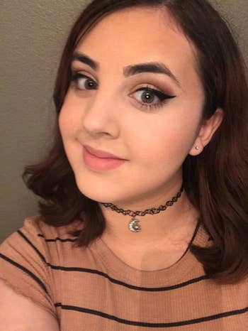 Reviewer wearing the liner in a cat eye 