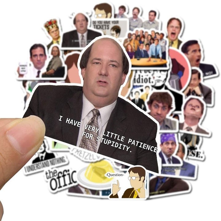 50 The Office-themed stickers in a pile