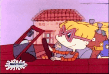 Gif of Angelica from Rugrats driving a car