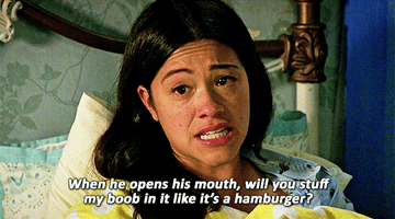Jane in bed asking &quot;When he opens his mouth, will you stuff my boob in it like it&#x27;s a hamburger?&quot;