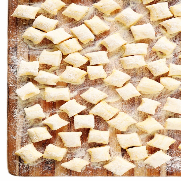 Just cut gnocchi dough on a wooden cutting board.
