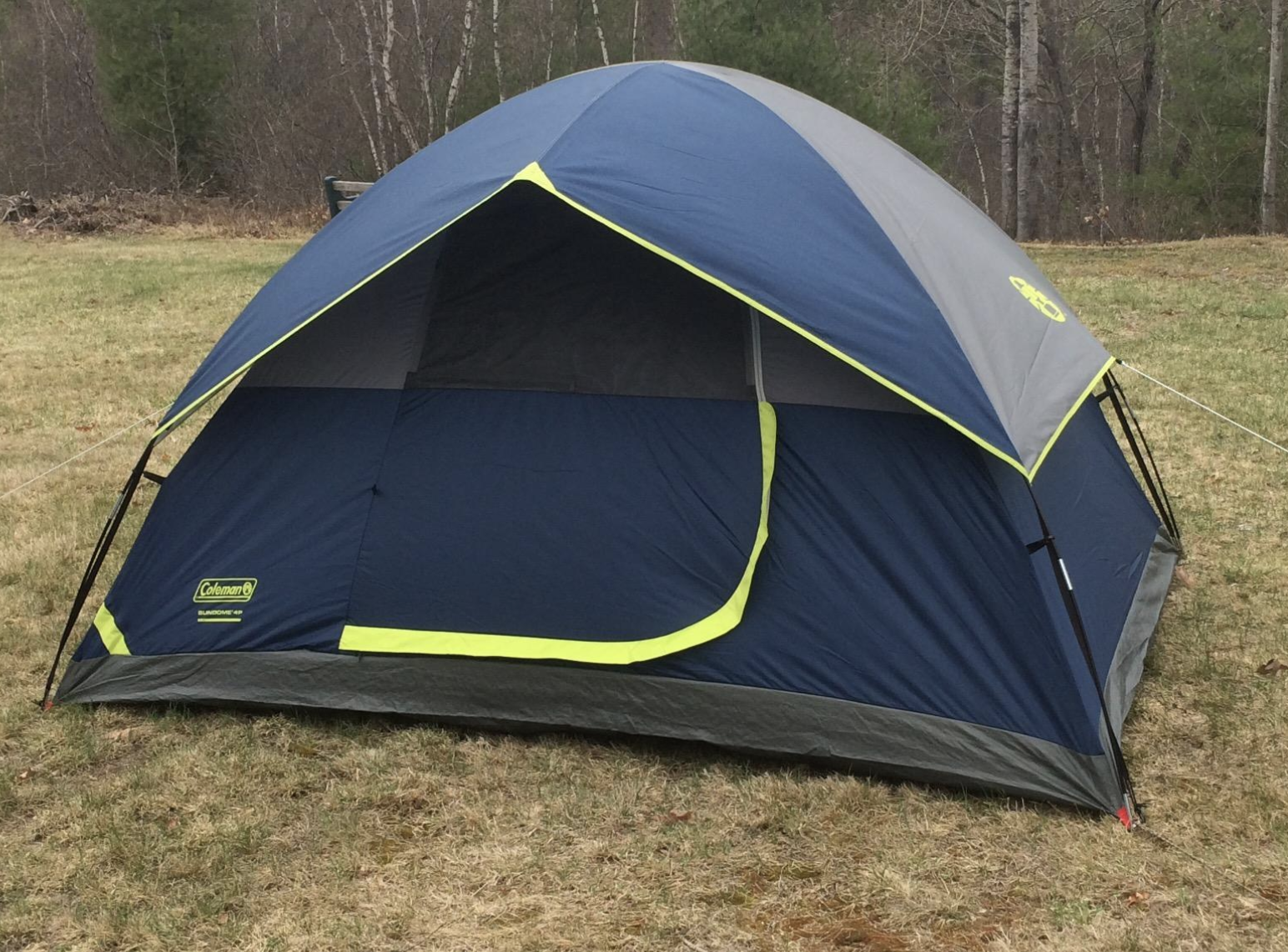 the dark blue tent