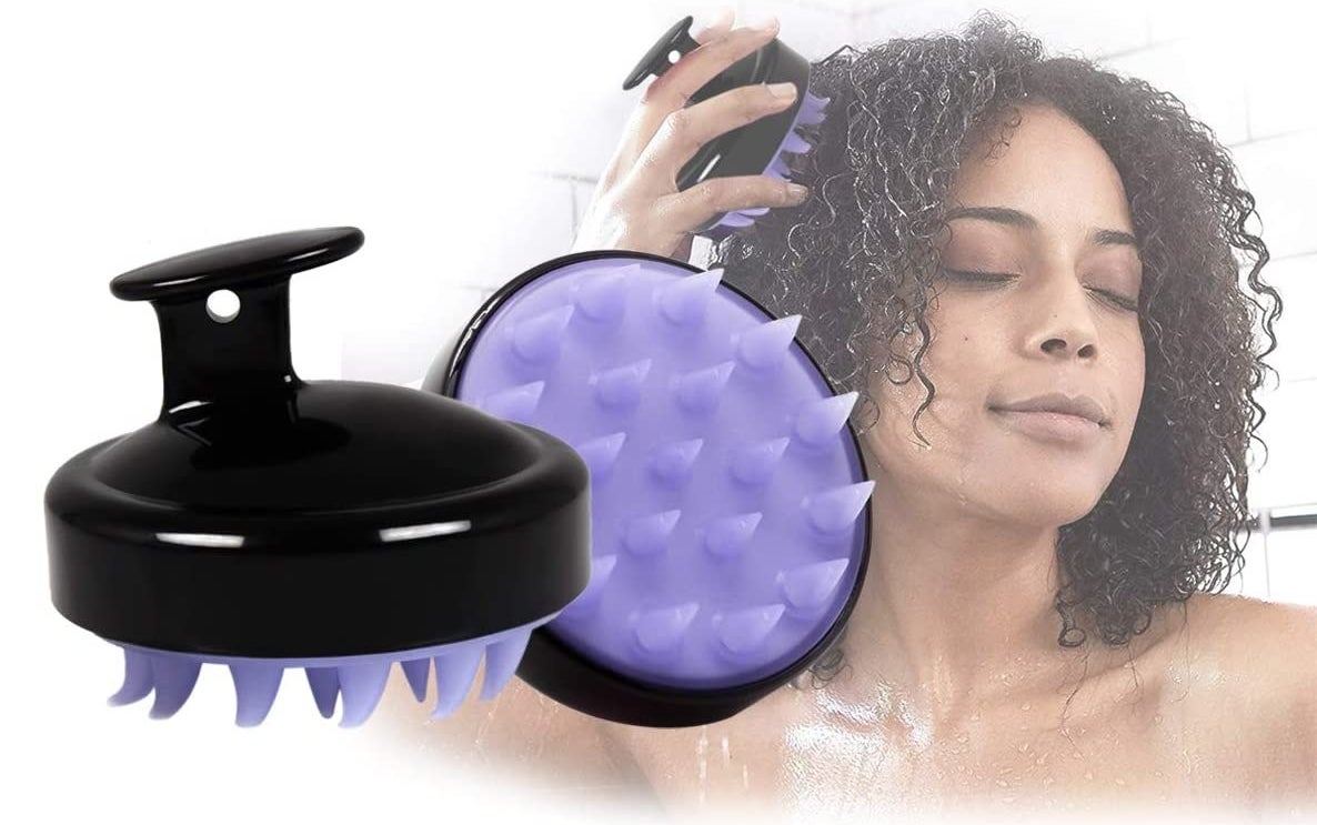 A person uses the product in her hair