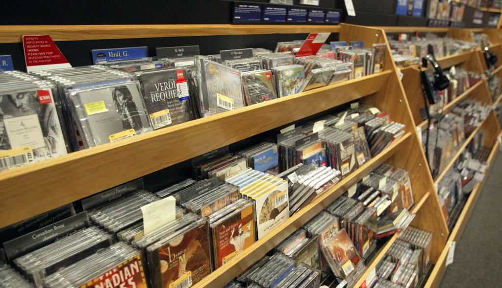 A photo of a rack of CDs in a Borders in the early &#x27;00s.