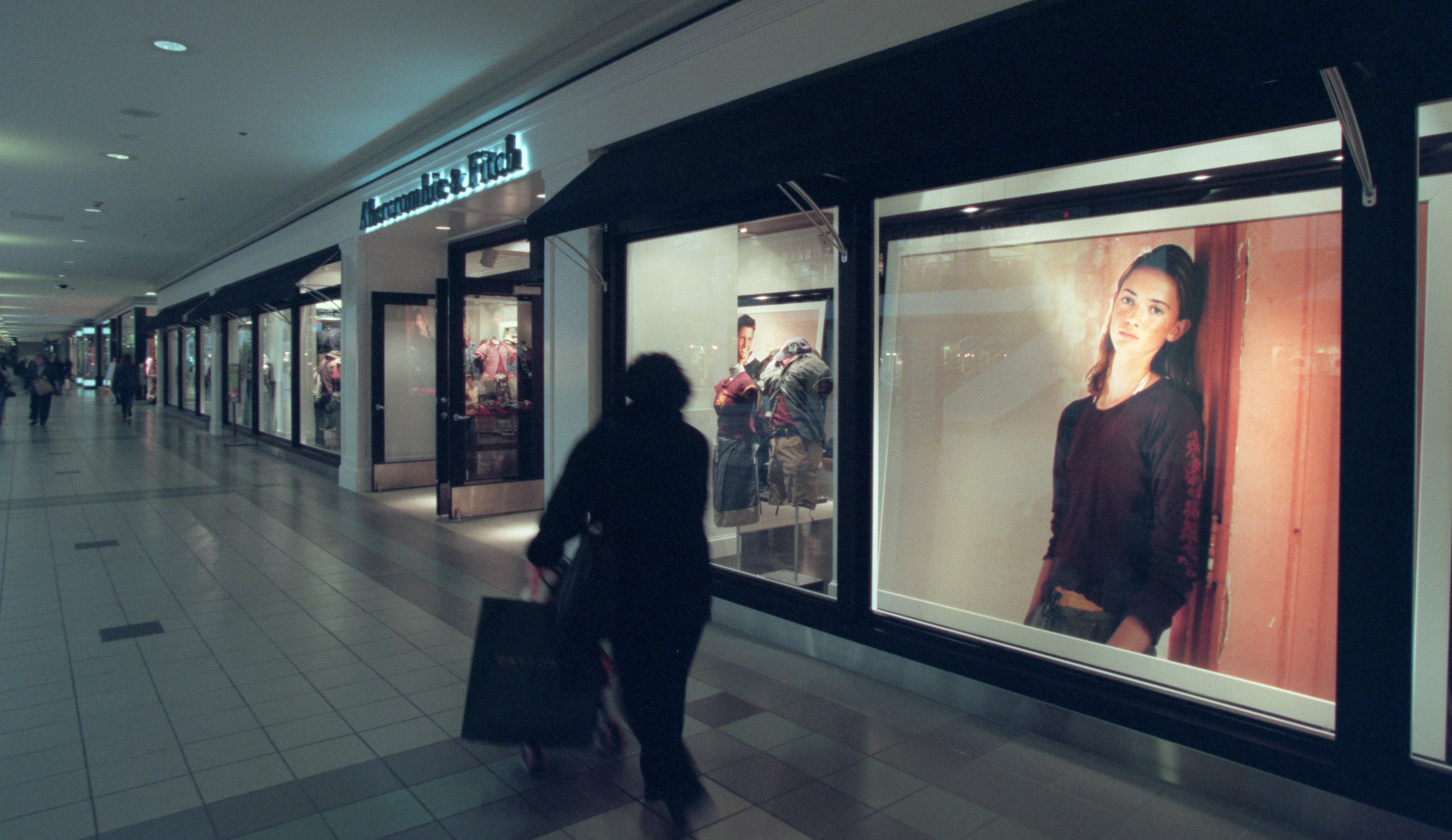 A photo of the exterior of an Abercrombie &amp;amp; Fitch store inside of a mall