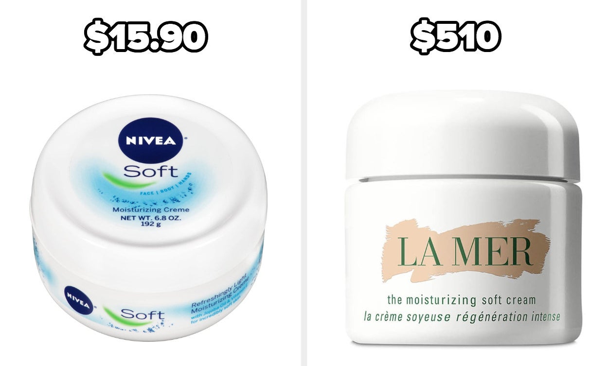 On the left, Nivea moisturizing creme, and on the right, La Mer moisturizing cream
