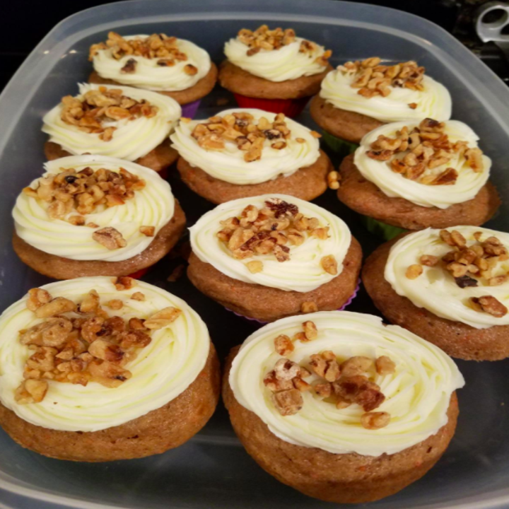 A batch of carrot cake cupcakes a reviewer made using their KitchenAid stand mixer