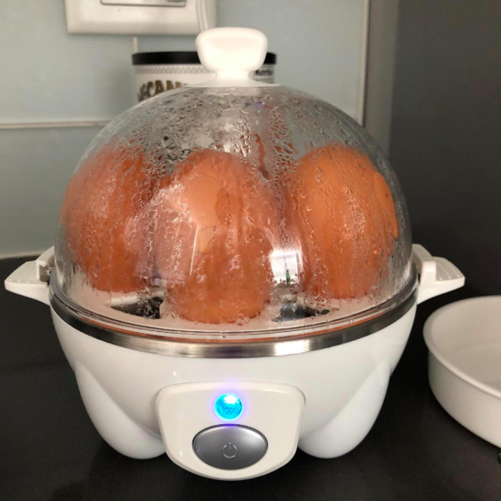 The egg cooker in white