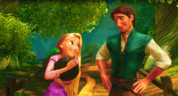 a gif of flynn and rapunzel from tangled saying &quot;yay!&quot;