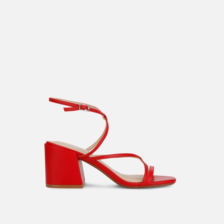 Strappy red block-heel sandals