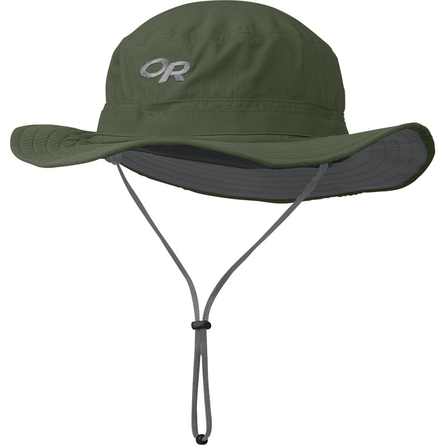 dark green floppy hat with drawstring neck cord