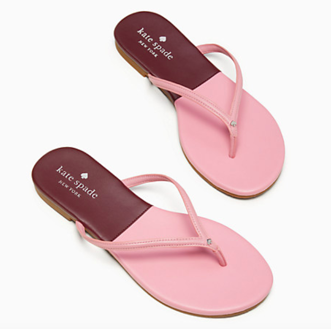 A pair of the cabana leather flip flops in pink/cherrywood. 