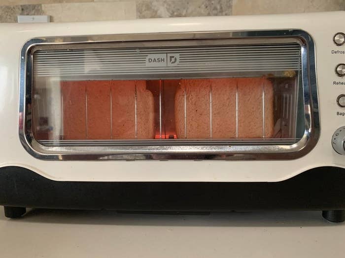 A toaster with a clear side so you can watch your bread slices toast 