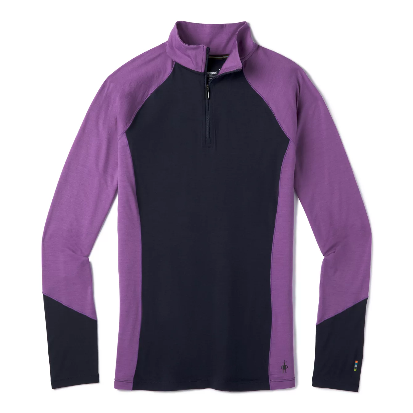 black and purple quarter-zip long sleeve top