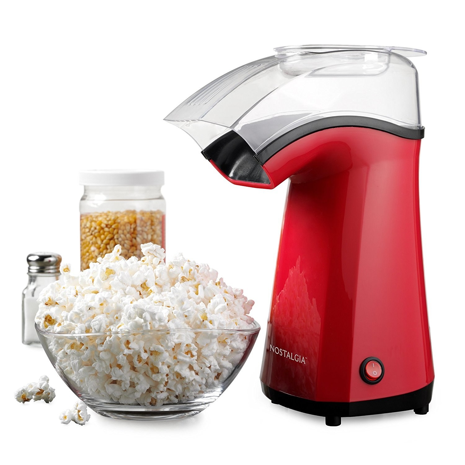 red air popper with popcorn 