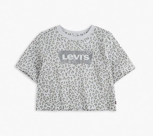 The gray leopard print top with a gray levi&#x27;s logo on the front