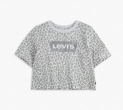 The gray leopard print top with a gray levi&#x27;s logo on the front