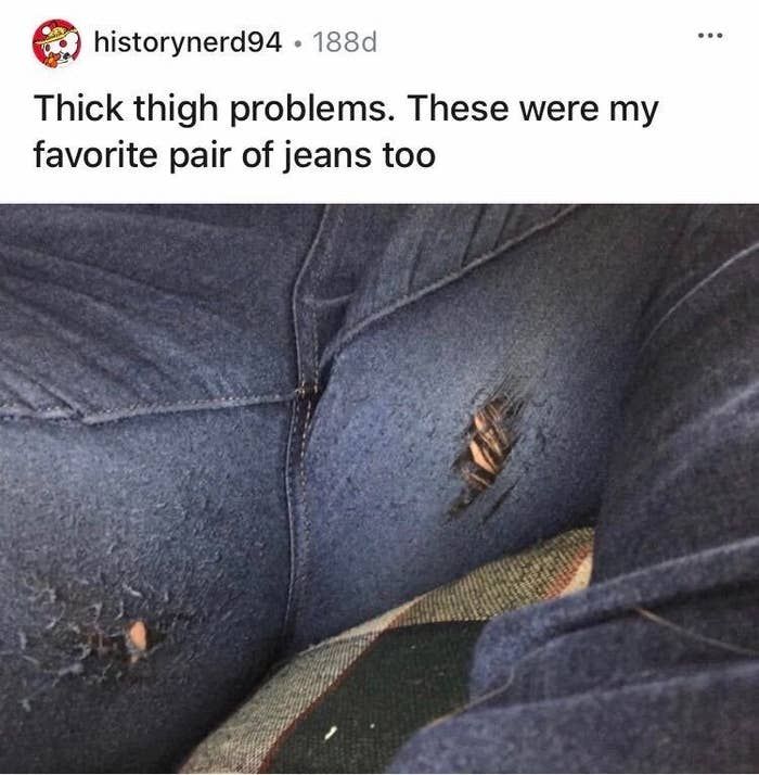Jeans torn on the inner thigh