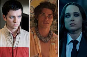 Otis from "Sex Education," and John B from "Outer Banks," and Vanya from "The Umbrella Academy" in a split thumbnail