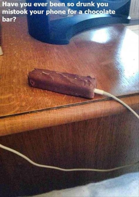 Picture of a charging cable plugged into a Snickers bar