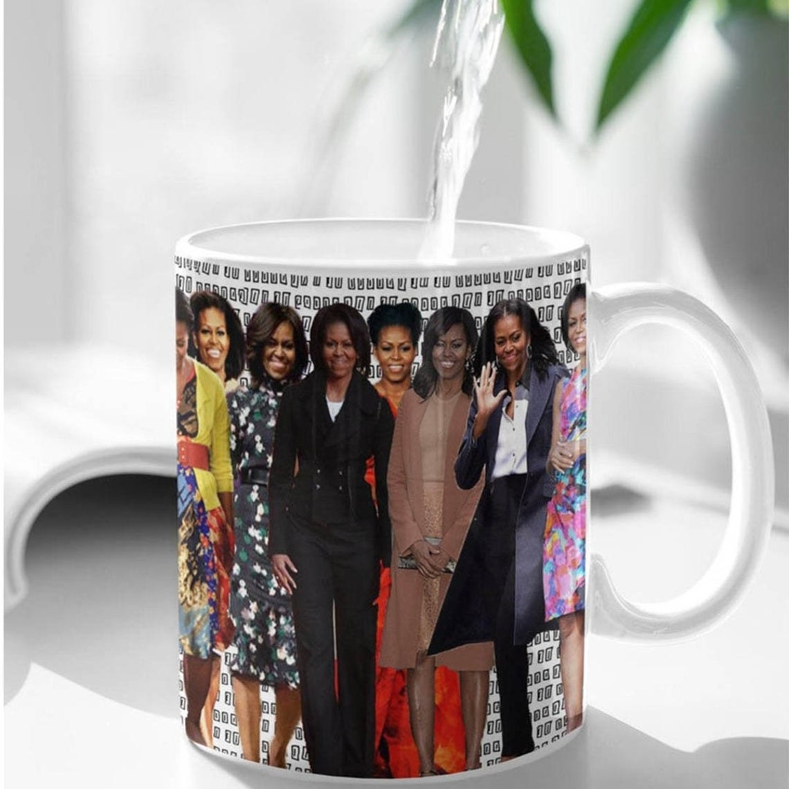 The mug featuring various pictures of Michelle Obama 