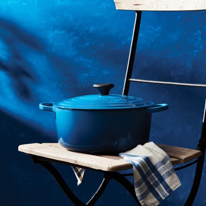 Blue Le Creuset cast iron dutch oven 