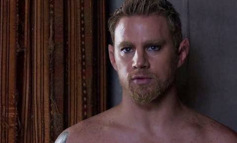 Channing Tatum with his beard and eyebrows dyed bleach blonde
