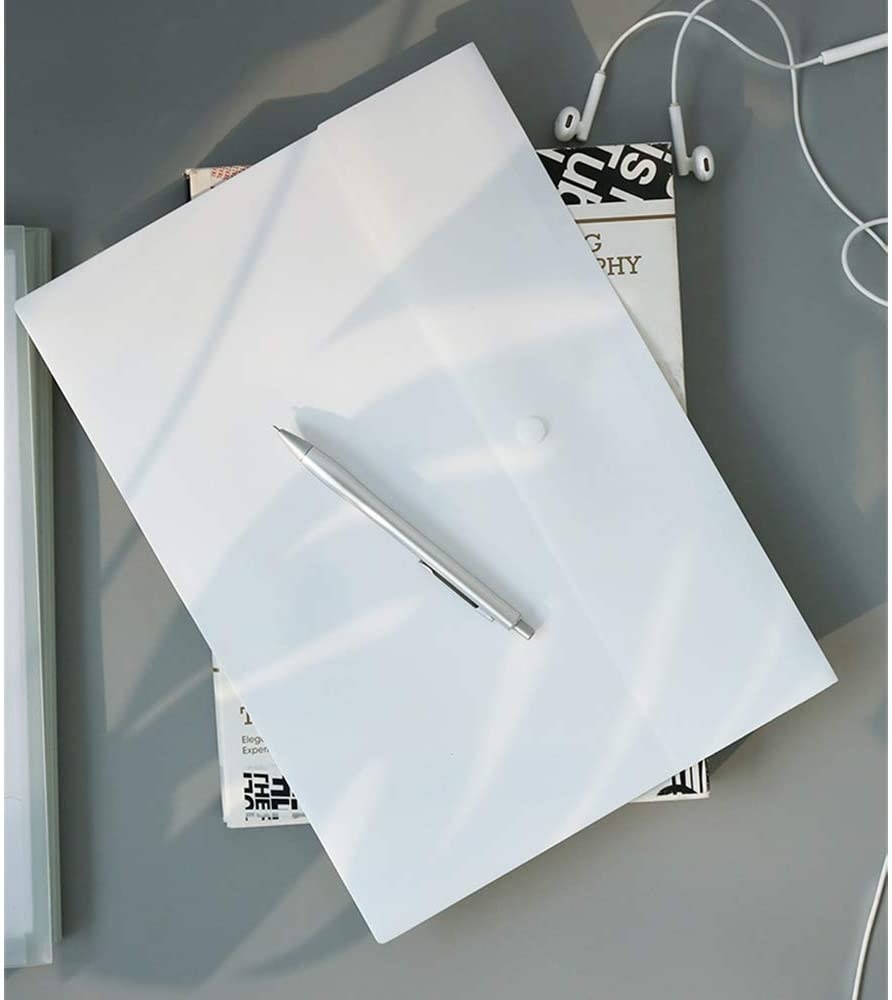 A large plastic folder placed on a book 