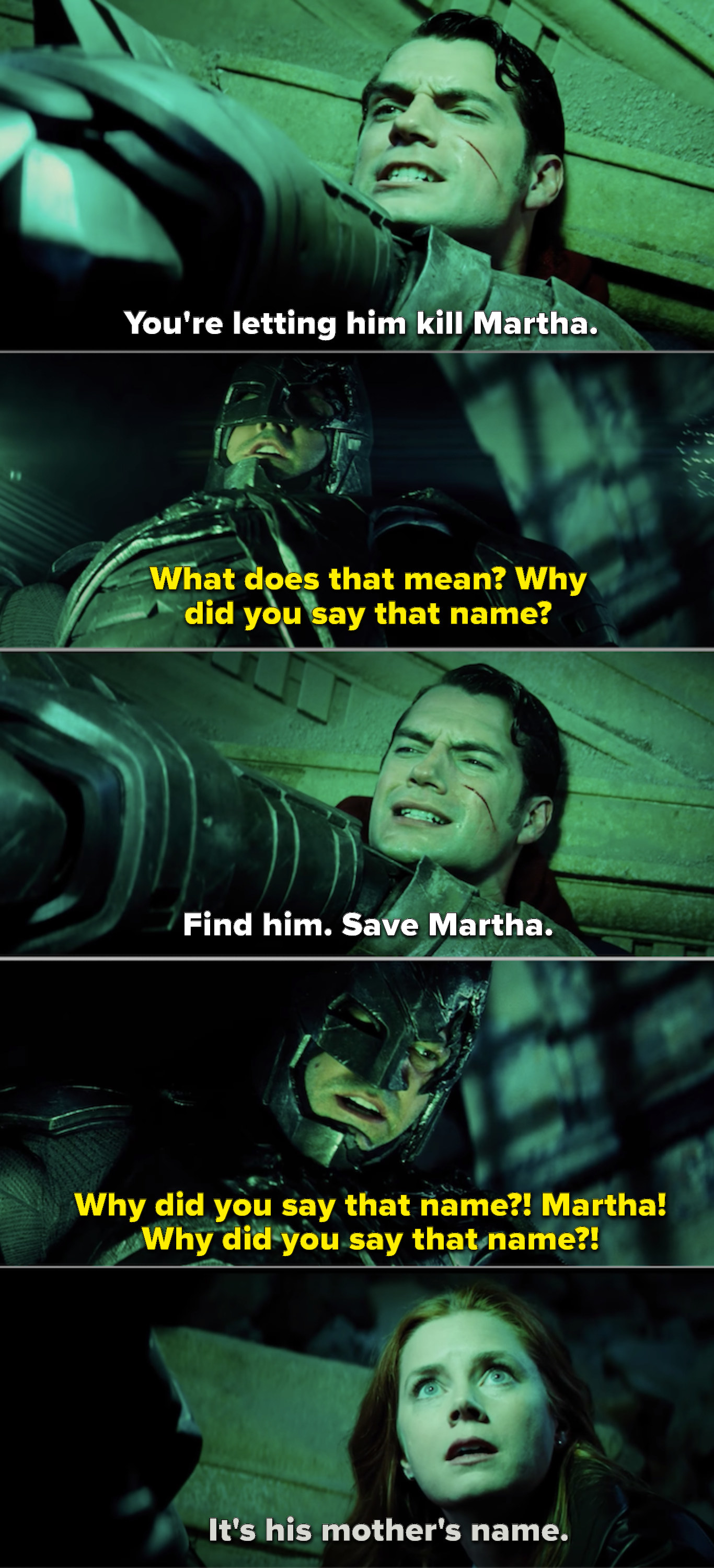 Batman finding out Superman&#x27;s mom is also named Martha