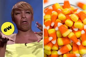 Nene Leakes looking disgusted and a bowl of candy corn