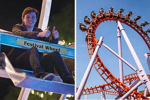 Simon from Love Simon on the ferris wheel and a rollercoaster with an upside down loop
