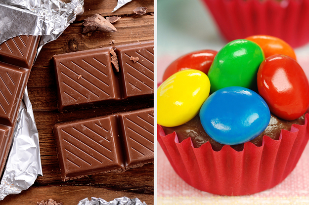 Milk chocolate bar and M&Ms