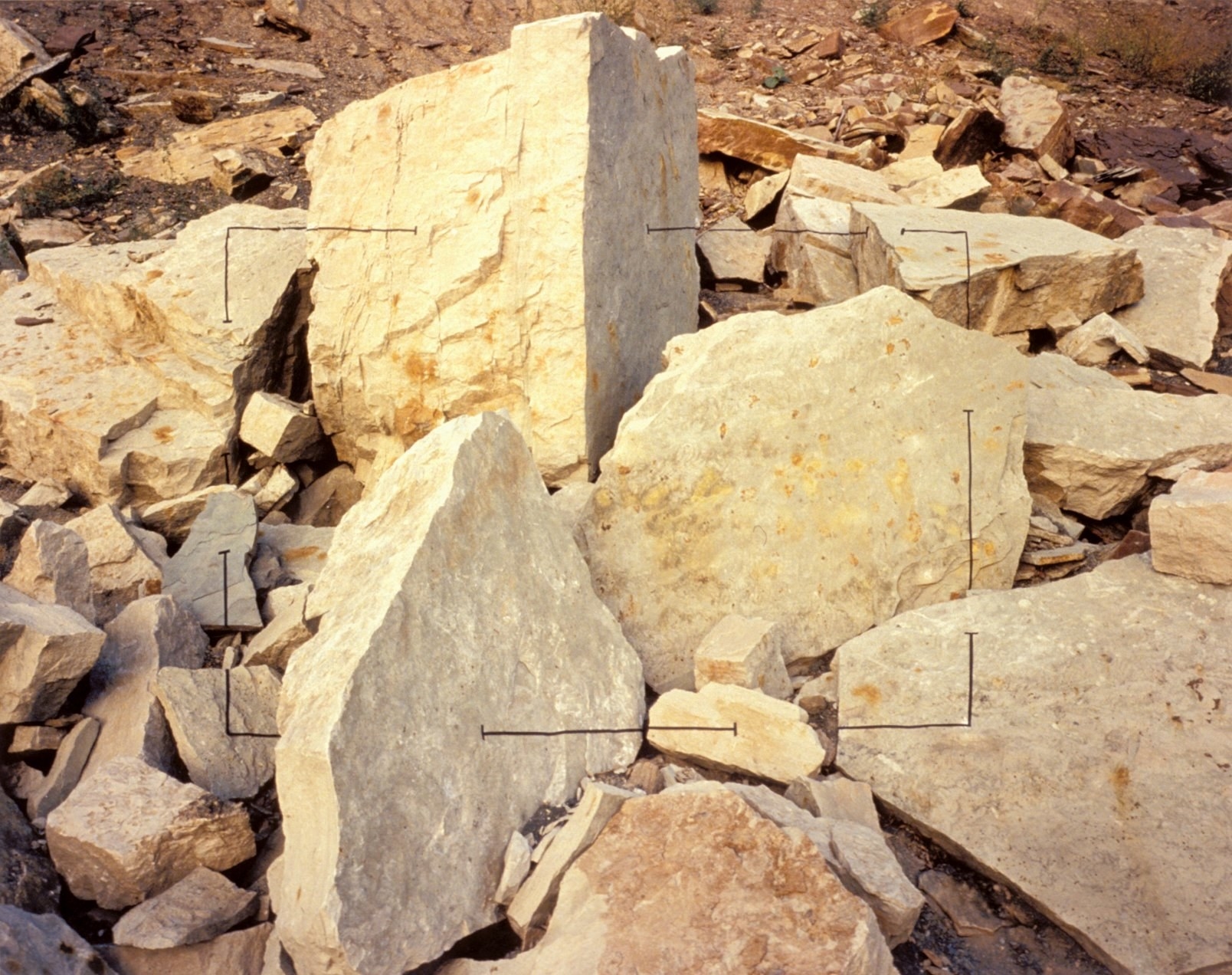 Boulders are seen with a square frame outlined