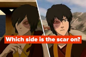 Two Zukos, each with a scar on a different eye, with the text "Which side is the scar on?"