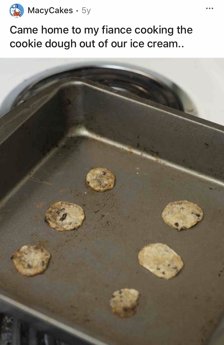 Tiny burnt cookies on a cookie sheet made from cookie dough that&#x27;s found in ice cream